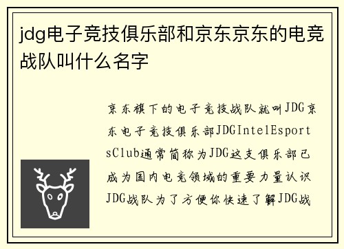 jdg电子竞技俱乐部和京东京东的电竞战队叫什么名字