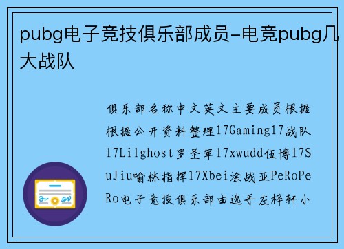 pubg电子竞技俱乐部成员-电竞pubg几大战队